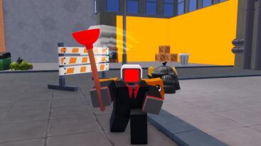 Roblox Toilet Crew Evolution A Roblox Character With A Red Square Head In A Black Suit And Tie Holding A Plunger In A City Scene