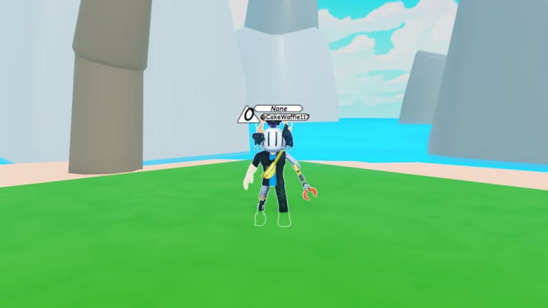 Roblox Anime Revolution Ultimate Avatar Wearing Silver Helmet And Metal Claw Arm Standing On Grass Near Water