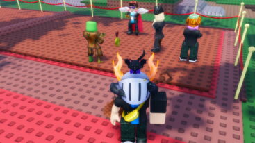 Roblox Artifacts Avatar Wearing Silver Helmet With Cat And Fire On Head Standing Before Npcs Looking At A Gold Medal On The Ground
