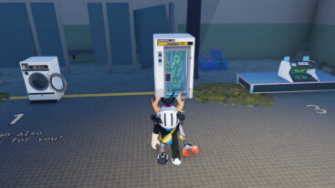 Roblox Clean Cash Avatar Wearing Metal Helmet And Roblot Claw Arm Standing In Front Of Tall Air Dryer With Cash Inside