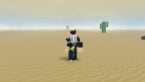 Roblox Endless Horde Avatar Wearing Silver Helmet Standing In Middle Of Desert Near Cacti