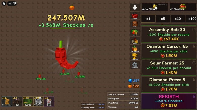 Roblox Garden Clicker A Pepper On Screen Getting Clicked Earning Sheckles On A Dirt Brown Background