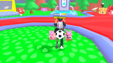 Roblox Score A Goal Avatar Wearing Silver Helmet And Claw Hand Kicking Ball With Two Pink Pets Behind Him