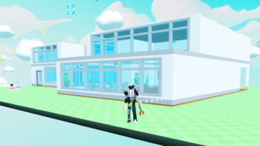 Roblox Sky Mansion Tycoon Avatar Wearing Silver Helmet And Red Metal Claw Arm Standing Outside White Mansion