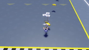 Roblox Strongman Ultra Thin Avatar Pulling Three Newspapers Behind Him On Grey Gym Flooring