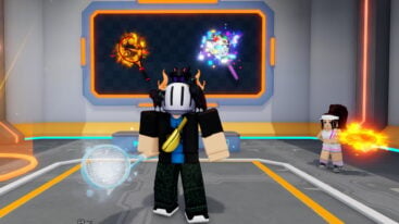Roblox Tennis Clash A Silver Helmeted Avatar Holds An Ice Racket In A Brightly Lit Room With A Display Board Showing Fire And Glitch Rackets And A Female Npc Holding A Fire Racket