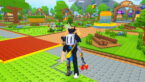Roblox Bee Garden Avatar Wearing Silver Helmet With Animals On Top And Claw Arm Standing In Garden As A Bee Is Flying To Flower With Honey Jar Behind