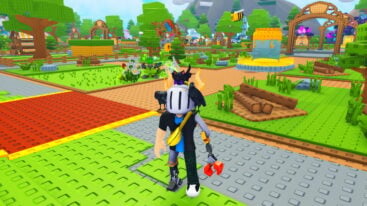 Roblox Bee Garden Avatar Wearing Silver Helmet With Animals On Top And Claw Arm Standing In Garden As A Bee Is Flying To Flower With Honey Jar Behind