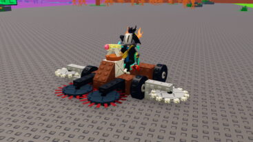 Roblox Build Battle Vs Brainrots Avatar Riding Small Vehicle With Four Saws And A Gun Attached