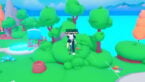 Roblox Button Eternal Avatar Wearing Silver Helmet And Claw Arm Standing On Green Bush Near Trees With Ocean Behind And Clean Skies