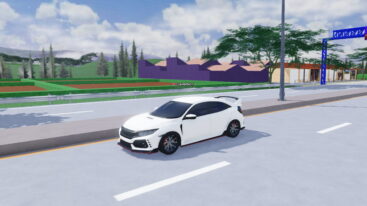 Roblox Chill On Wheels A White Honda Civic Driving Down Road With Buildings And Trees In Background On A Cloudy Day