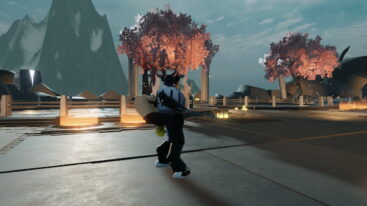 Roblox Dueling Grounds Avatar Wearing Silver Helmet Holding Katana With Pink Petal Trees Behind