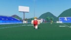 Roblox Flag Football Blonde Haired Avatat Wearing Red Strip On Football Field