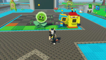 Roblox Merge And Fight Avatar Wearing Silver Helmet And Claw Arm Standing In Front Of Giant Different Colored Plants