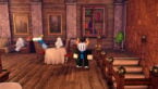 Roblox Slap Avatar Wearing Silver Helmet Standing On Wooden Flooring In Rustic Bar Cafe With Tables And Npcs