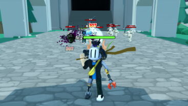 Roblox Sword Warriors Cursed Avatar Wearing Silver Helmet With Metal Claw Arm Wielding A Massive Stick As Another Player Attacks Skeletons