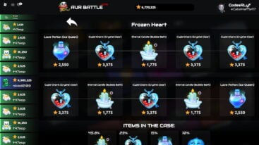 Roblox Aur Battle Screen Shoiwing Frozen Heart Cases Being Opened And Showing The Items That Were In Each Case And How Much Stars They Are Worth