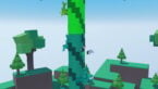 Roblox Build To Climb Small Silver Helmet Wearing Avatar Climbing A Aqua Vertical Thick Branch With A Green One Above