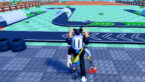 Roblox Build A Race Track Avatar Wearing Silver Helmet And Red Claw Arm Standing Near A Race Track With Silver Cars Going Over Speed Boosts In Tunnels And More