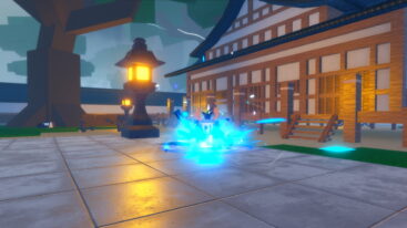Roblox Jujutsu Zero Avatar Wearing Silver Helmet Powering Up Inside Blue Light Bear Rustic Asian Home