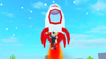 Roblox Rocket A Brainrot Avatar Wearing Silver Helmet Jumping Before A White And Red Rocket Launching Into Space