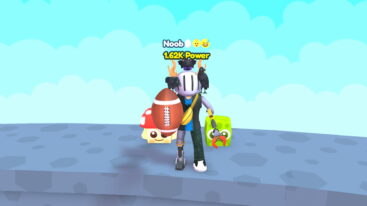 Roblox Touchdown Simulator Avatar Wearing Silver Helmet And Metal Claw Arm Holding An American Football Standing On A Stone Wall With Sky Behind