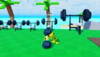 Roblox Weight Lifting As A Frog Yellow Frog Lifting A Dumbbell With Barbell Weights Behind