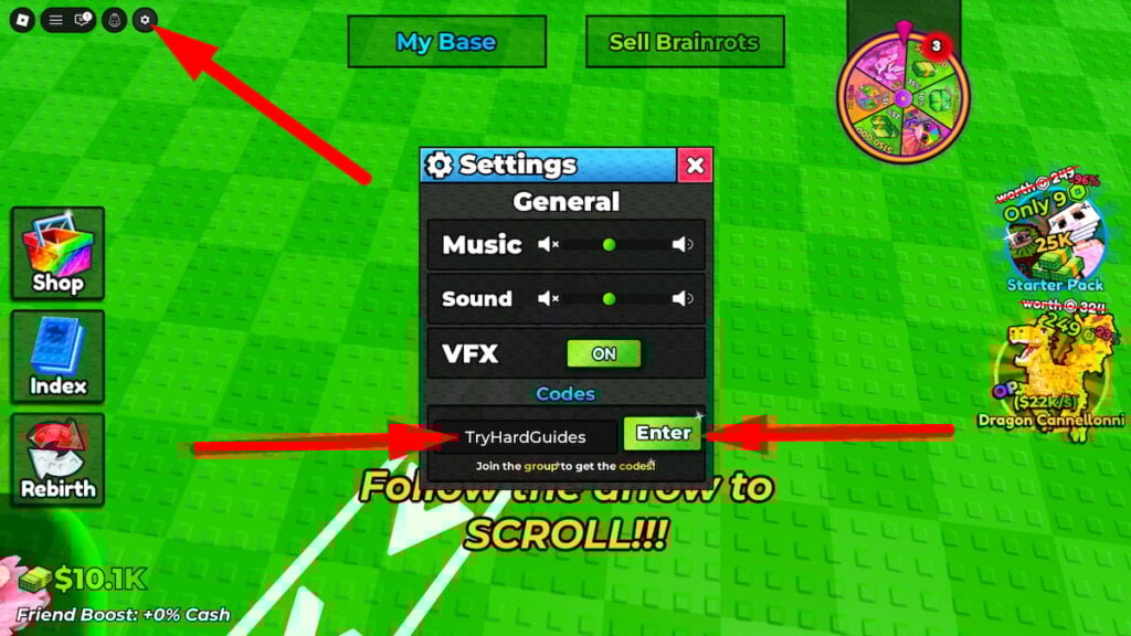 How To Redeem Codes In Scroll A Brainrot Roblox