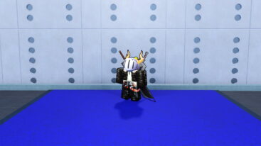 Roblox Blr Legacy Avatar Wearing Silver Helmet Dressed In Black With Two Giant Swords Strapped To Back Standing On Blue Carpet