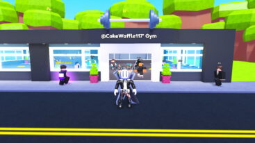 Roblox Build A Gym Tycoon Avatar Wearing Silver Helmet Black Clothes Two Giant Swords On Back Standing On Road Outside Cakewaffle117sgym