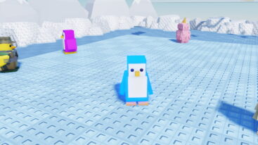 Roblox Knockout A Neon Blue Penguin On Ice Surrounded By Other Penguins In Different Colors And Outfits