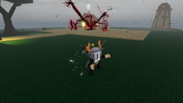 Roblox Lords Piece Avatar Wearing Silver Helmet Black Clothes And Two Giant Swords On Back Punching On Grass As Black Red Demonic Energy Appears From Behind