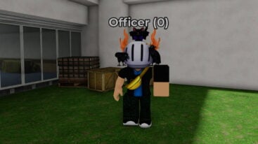 Roblox Save The People Avatar Wearing Silver Helmet With Massive Left Arm Standing On Grass With Pallets And Boxes Behind
