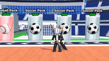 Roblox Sports Card Collection Avatar Wearing Silver Helmet Black Clothes And Tw Giant Swords On Back Standing Near Soccer Packs For 100