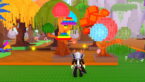 Roblox Superforest Avatar Wearing Silver Helmet Black Clothes Two Giant Swords Standing Near Colorful Forest