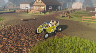 Roblox Xplor Avatar Wearing Silver Helmet Driving Golden Vehicle Down Cobbled Road Near Grass And Log Fences