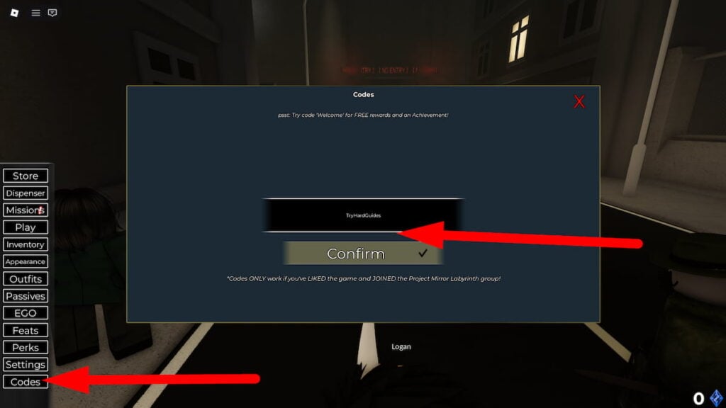 How To Redeem Codes In Project Mirror Labyrinth Roblox