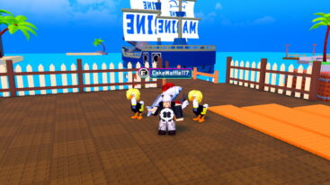 Roblox Anime Creatures Avatar Holding Massive Two Handed Fish Beside Two Ducks With Blonde Hair And Giant Boat Behind