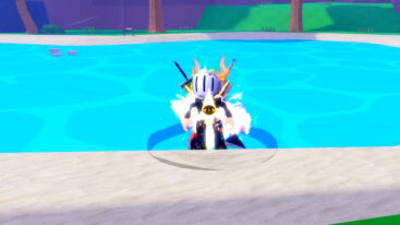 Roblox Aura Evolution Avatar Wearing Silver Helmet Black Clothes Two Giant Swords On Enveloped In A Fire Aura With Eye On Front