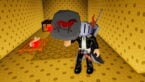 Roblox Museum Rng Avatar Wearing Silver Helmet Black Clothes Two Giant Swords On Back Holding A Horse Etched Mural Near A Pallet With Bone