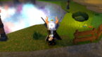 Roblox Star Fishing Avatar Wearing Silver Helmet Black Clothes Two Giant Swords On Back Standing Near Wooden Fence With Cosmic Galaxy Hole In Background