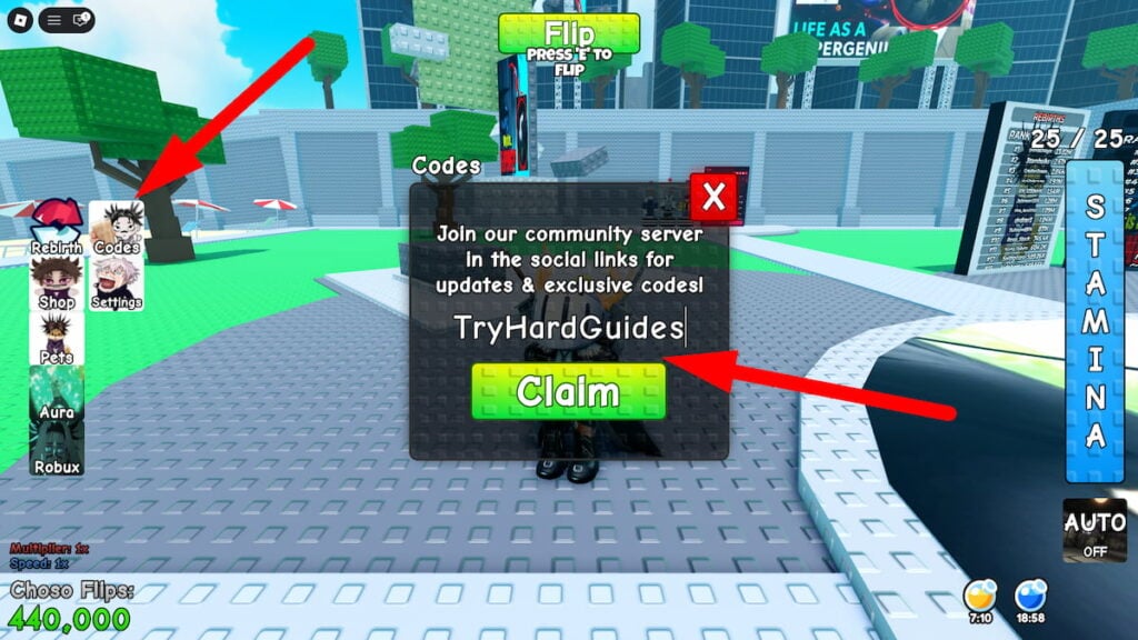 How To Redeem Codes In Choso Flipping Experience Roblox