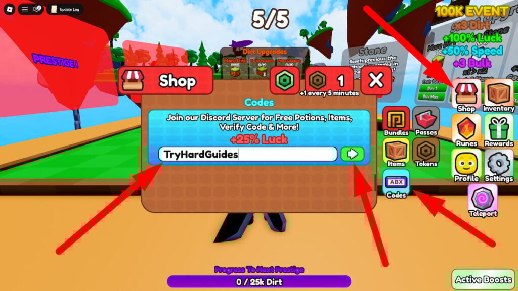 How To Redeem Codes In Dirt Incremental X Roblox