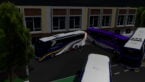 Roblox Bus Explorer Indonesia Three Long Buses One Blue White And Yellow The Other Purple White Parked Near Apartments