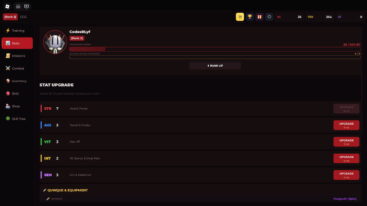 Roblox Ghoul Incremental Stat Upgrade Screen Showing Str Agi Vit Int Sen