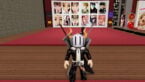 Roblox My Kpop Idol Binder Avatar Wearing Silver Helmet Black Clothes Two Giant Swords On Back Standing Near Red Carpet And A Board Of Kpop Idols