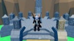 Roblox Sandbox Hatchers X Avatar Wearing Silver Helmet Black Clothes Two Giant Swords On Back Standing Near Monoliths
