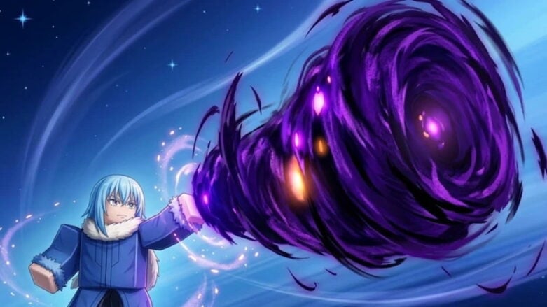 Roblox Tensura Incremental Avatar Blue Hair Firing Shadow Purple Cyclone From Hand