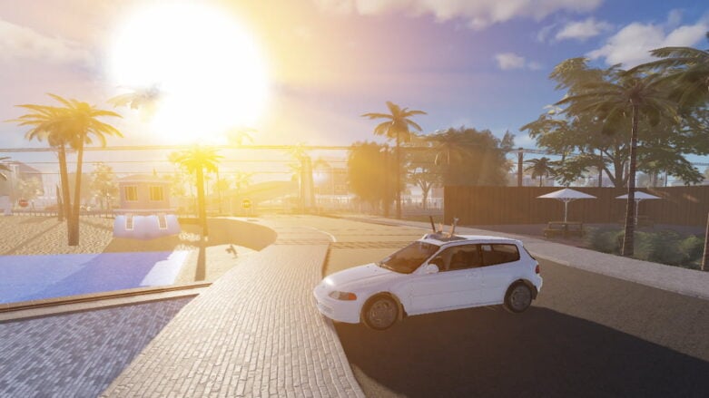Roblox West Indies White Car Parked Near Beach Palm Trees And A Sun Rise