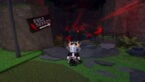 Roblox Evil Plate Game Avatar Wearing Silver Helmet Black Clothes Two Giant Swords On Back Standing Near Free Shards Sign As Red Shard Ore In A Mine Behind